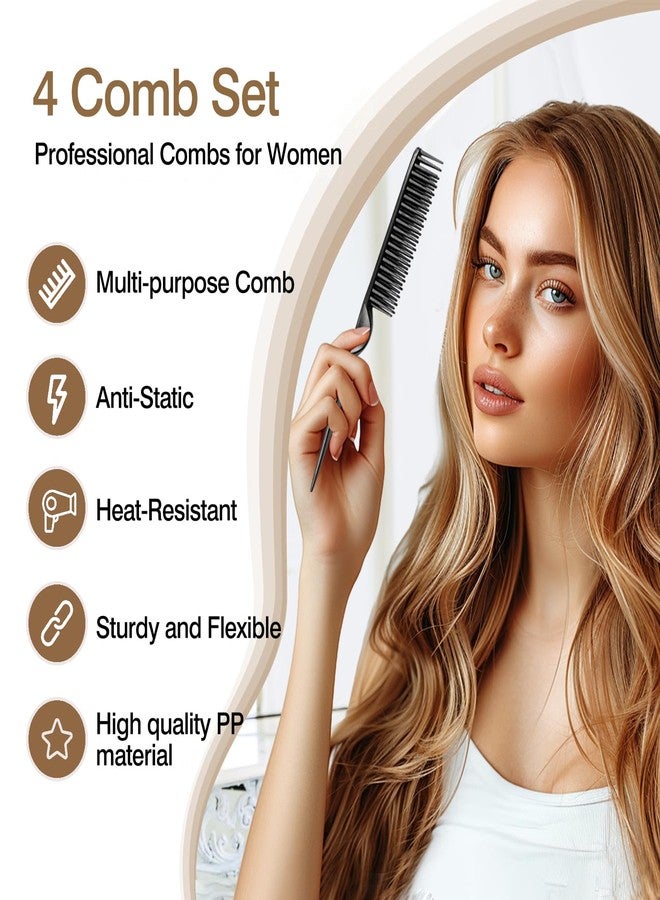 Zoolinn 3-Row Rat Tail Styling Comb Set (4PCS) – Flexible Comb for Detangling, Defining Curls, and Sectioning Hair - Image 2